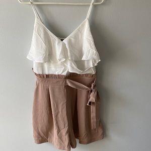 Brand new without tags Forever 21 Lg White ruffle/taupe Romper